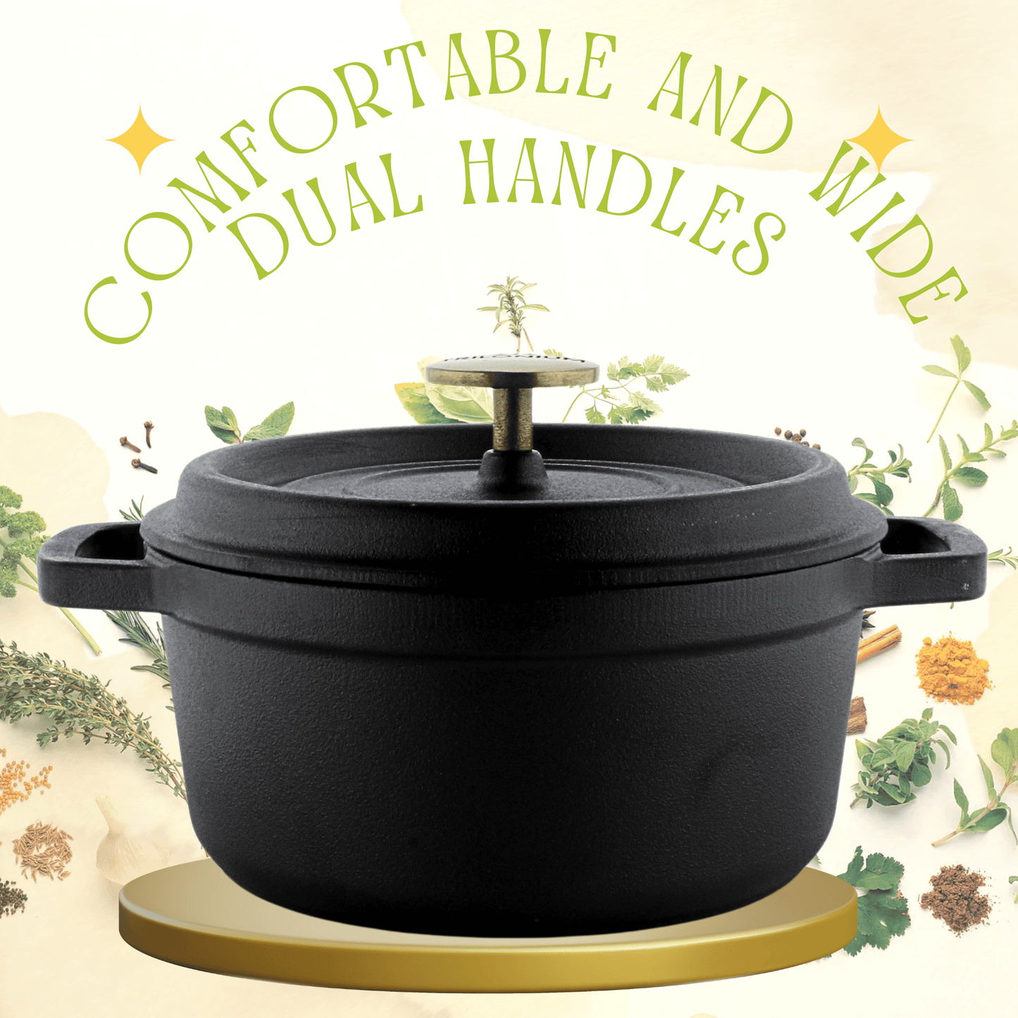 Trilonium Pre-Seasoned Cast Iron Dutch Oven Pot, Casserole, Biryani Pot, Cooking Pot, 24cm