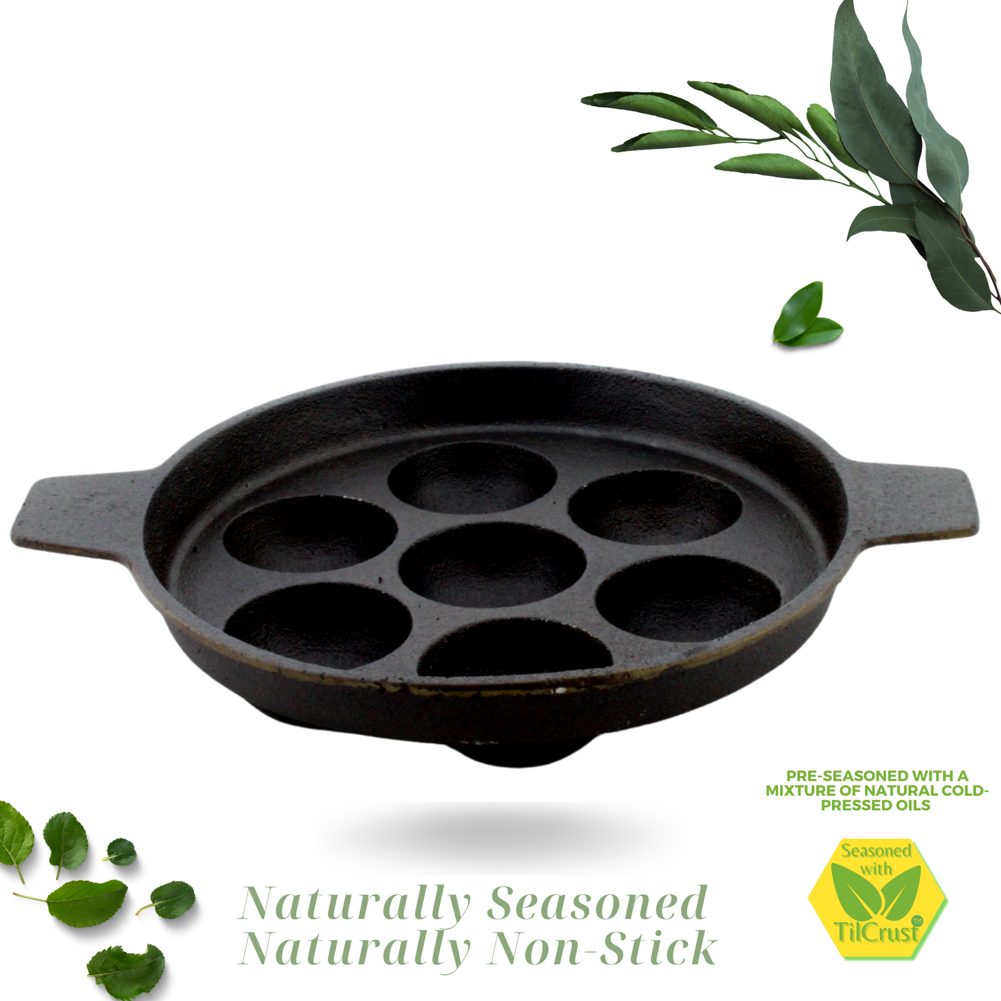 Cast Iron Paniyarakkal 7 Pits | Mini Paniyaram Pan | Pre-Seasoned | 16cm | 1 Kgs