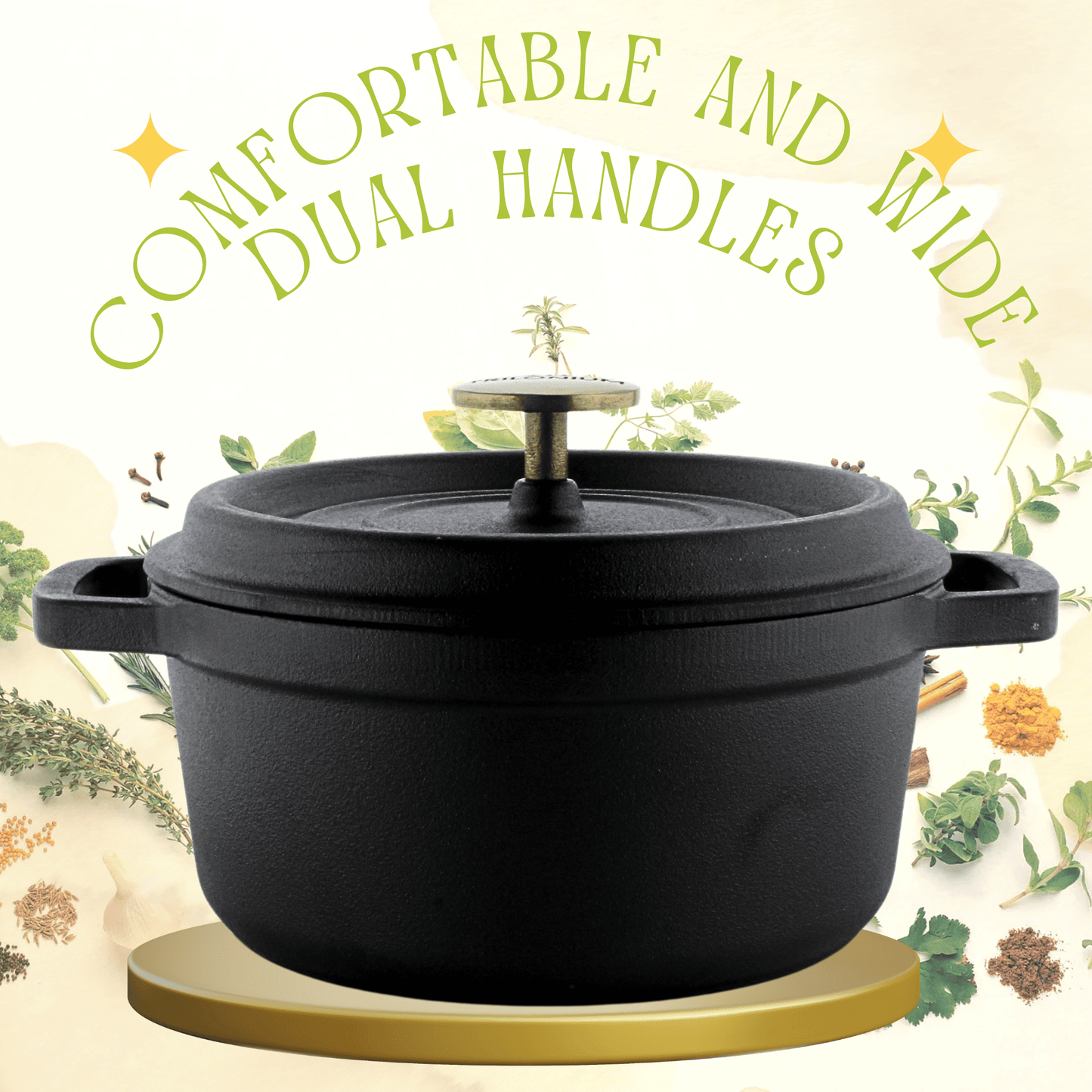 Trilonium Pre-Seasoned Cast Iron Dutch Oven Pot, Casserole, Biryani Pot, Cooking Pot, 26cm