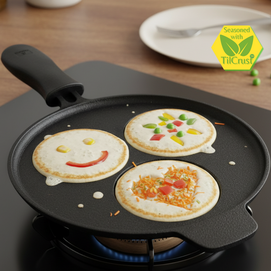 Trilonium Triple Seasoned Cast Iron mini Uthapam tawa 24 cms