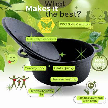 Trilonium Pre-Seasoned Cast Iron Combo Skillet Fry Pan 26cm + 5 Litres Dutch oven 26cm