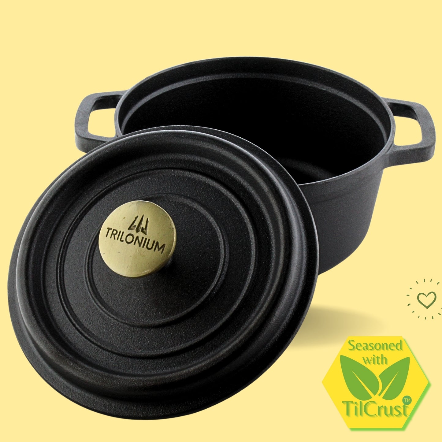 Trilonium Pre-Seasoned Cast Iron Dutch Oven Pot, Casserole, Biryani Pot, Cooking Pot, 28cm