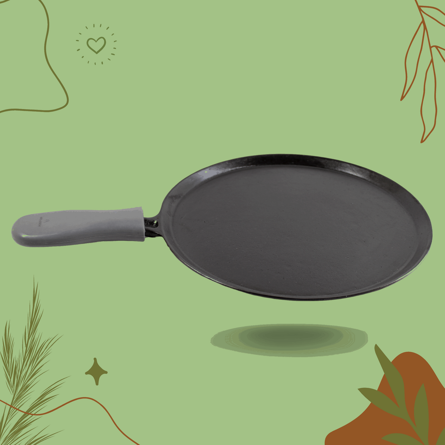 Cast Iron Dosa Tawa | Triple Seasoned | 11 inches | 2.46 Kgs | Induction Compatible | Free Silicone Heat Proof Sleeve Grip for hot handles