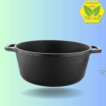 Trilonium Pre-Seasoned Cast Iron Dutch Pot, Casserole, Biryani Pot, Cooking Pot with Glass lid, 24cm, 3.5 Litres, 3.7 Kgs