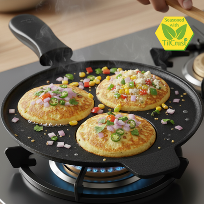 Trilonium Triple Seasoned Cast Iron mini Uthapam tawa 24 cms