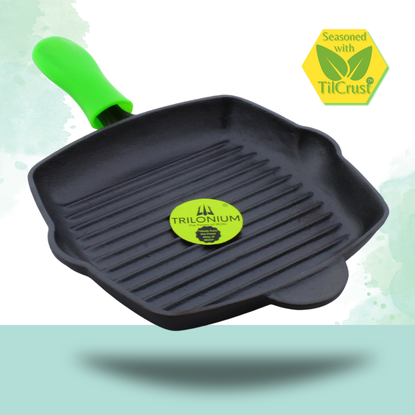 Trilonium Cast Iron Grill Pan 26 cm | Pre-Seasoned with TilCrust™ | Weighs 2.4 Kgs | Induction Compatible