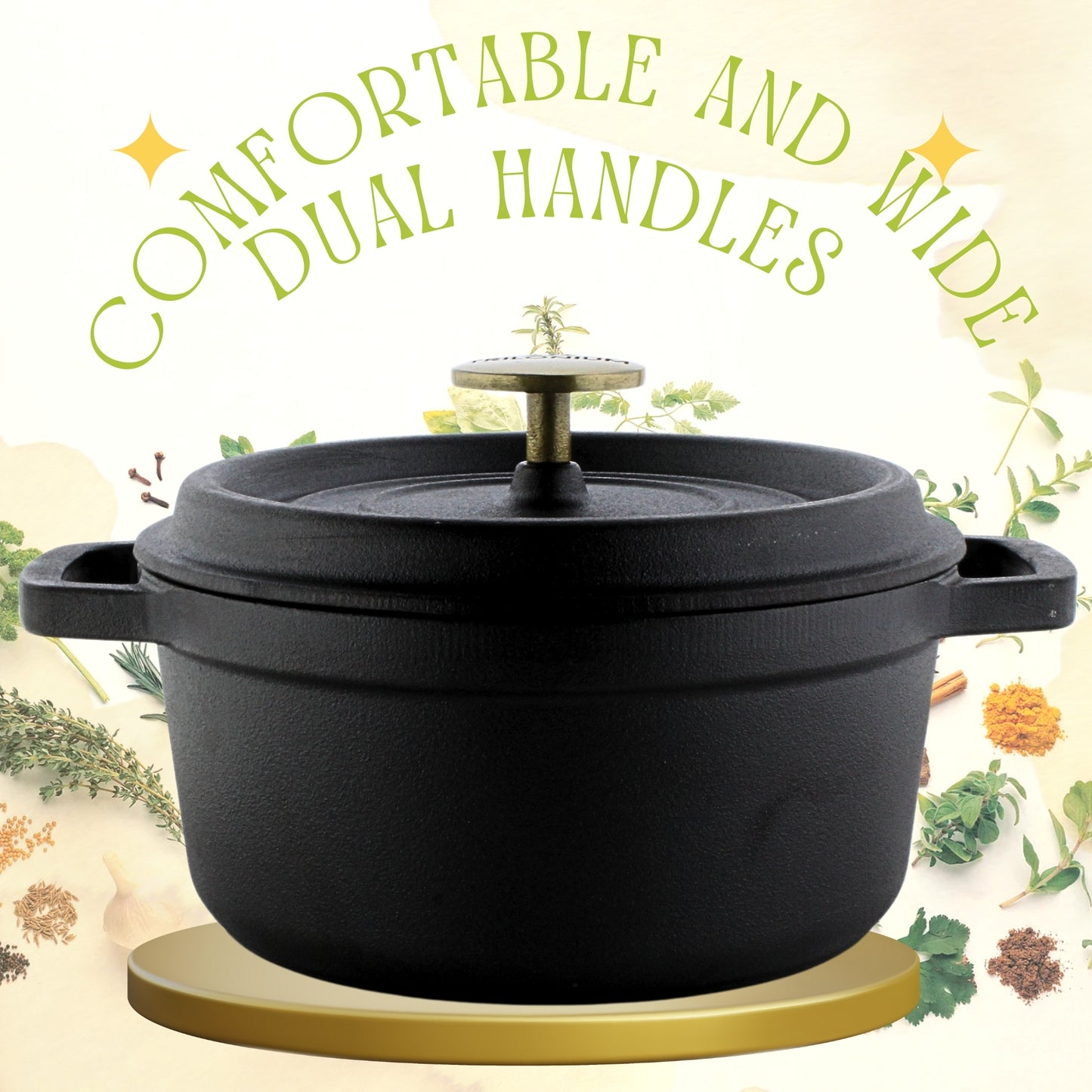 Trilonium Pre-Seasoned Cast Iron Dutch Oven Pot, Casserole, Biryani Pot, Cooking Pot, 28cm