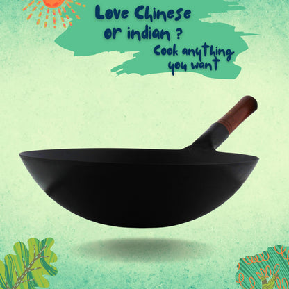 Trilonium Pre-Seasoned Carbon Steel Commercial Wok 30 cm, 1.5 kgs