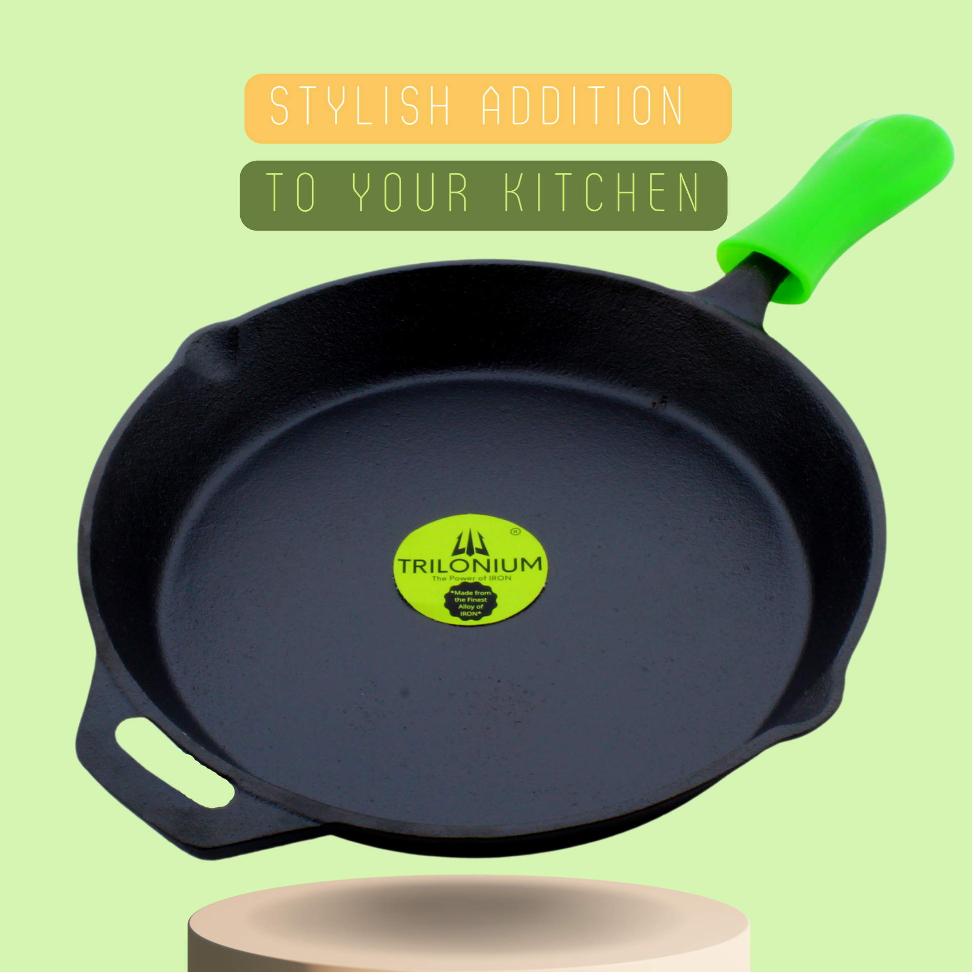 TRILONIUM Cast Iron Skillet / Fry Pan / Sleek / Pre-Seasoned / 12 inches /  Induction Compatible