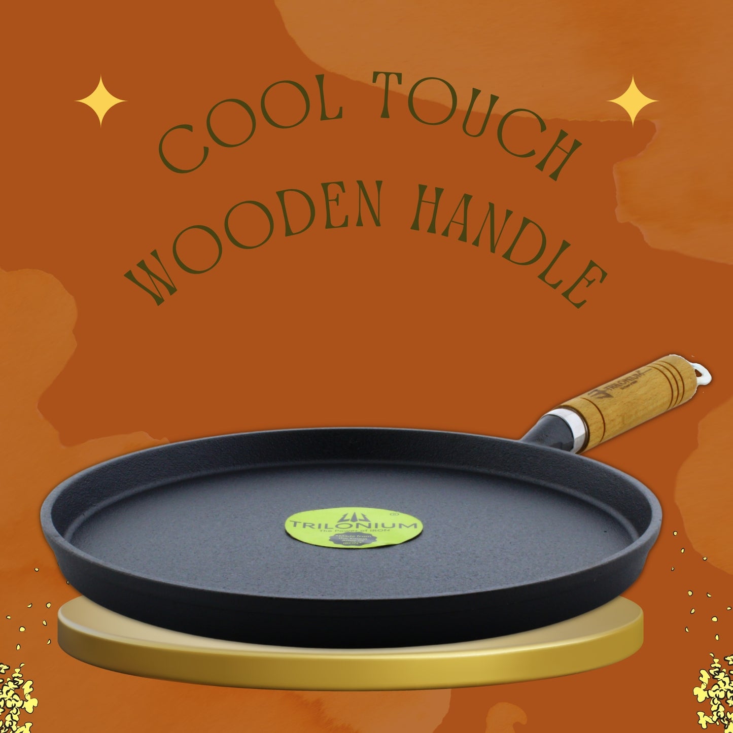 Trilonium Pre-seasoned Cast Iron Wooden Handle Tawa 10 inches | Weighs 1.4 kgs