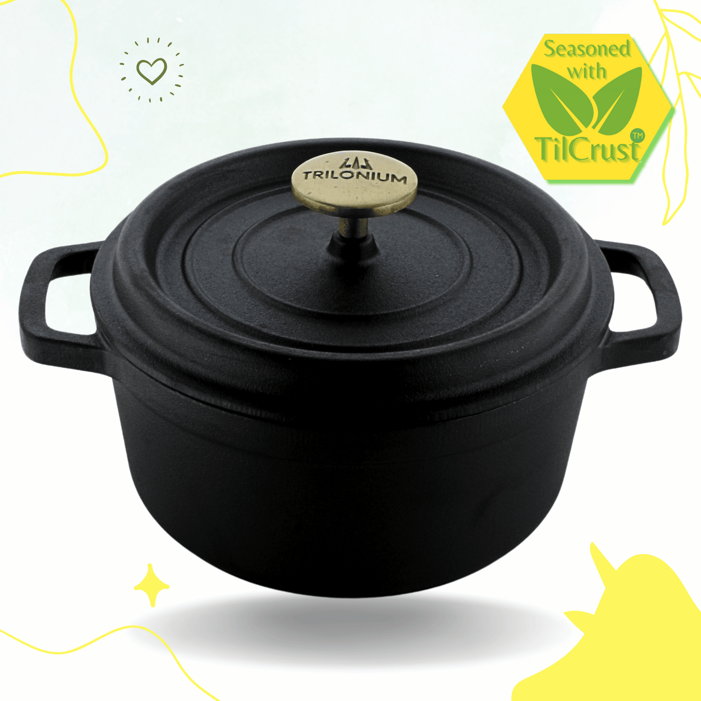 Trilonium Pre-Seasoned Cast Iron Dutch Oven Pot, Casserole, Biryani Pot, Cooking Pot, 26cm