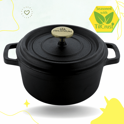 Trilonium Pre-Seasoned Cast Iron Dutch Oven Pot, Casserole, Biryani Pot, Cooking Pot, 24cm