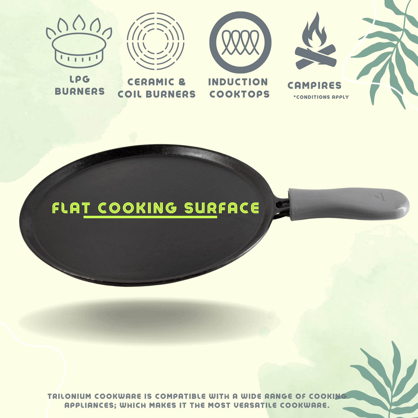 Cast Iron Dosa Tawa | Triple Seasoned | 11 inches | 2.46 Kgs | Induction Compatible | Free Silicone Heat Proof Sleeve Grip for hot handles