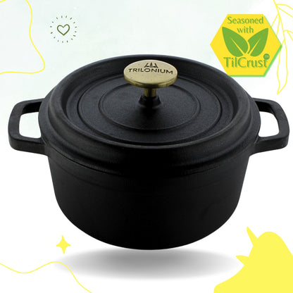 Trilonium Pre-Seasoned Cast Iron Dutch Oven Pot, Casserole, Biryani Pot, Cooking Pot, 28cm