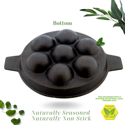 Cast Iron Paniyarakkal 7 Pits | Mini Paniyaram Pan | Pre-Seasoned | 16cm | 1 Kgs