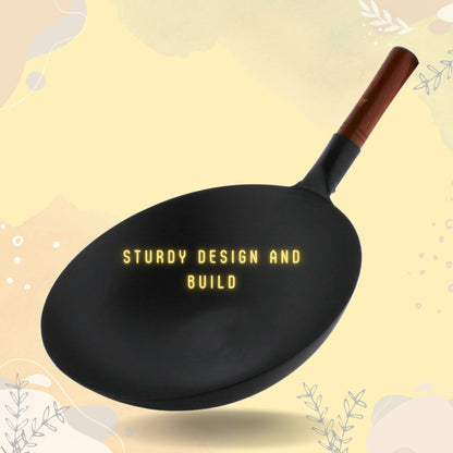 Trilonium Pre-Seasoned Carbon Steel Commercial Wok 30 cm, 1.5 kgs
