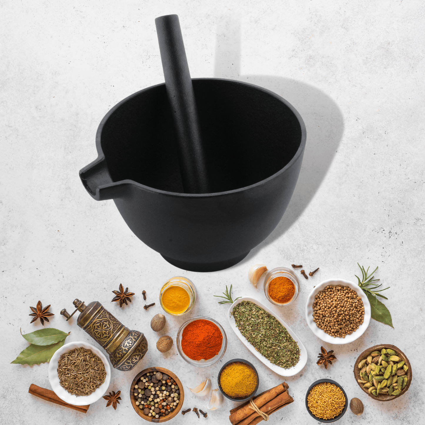 Trilonium Pre-Seasoned Cast Iron Khal batta | Mortar and Pestle set - Herbs and spice masher 15 cm
