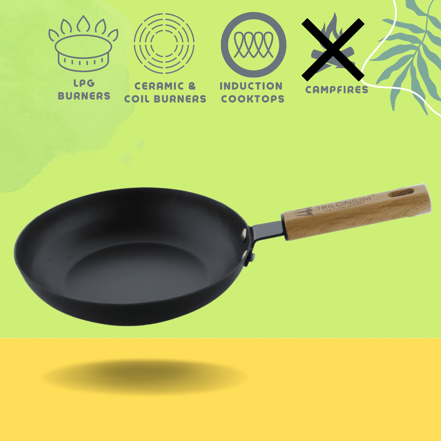 Trilonium Pre-Seasoned Carbon Steel Skillet Fry Pan 22 cms, Weighs 0.85 Kgs