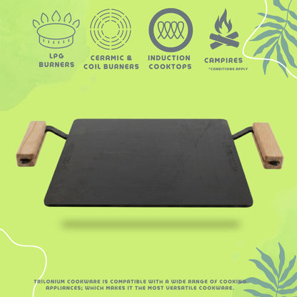 Trilonium Tejas MK2 Triple Seasoned Iron Tawa Square – 30x30 cm 3.8 Kgs | Toxin-Free, Lifetime Warranty