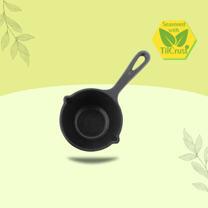 Trilonium Triple Seasoned Cast Iron Tadka Pan 11 cms with Hot handle silicone sleeve, weighs 0.8 kgs