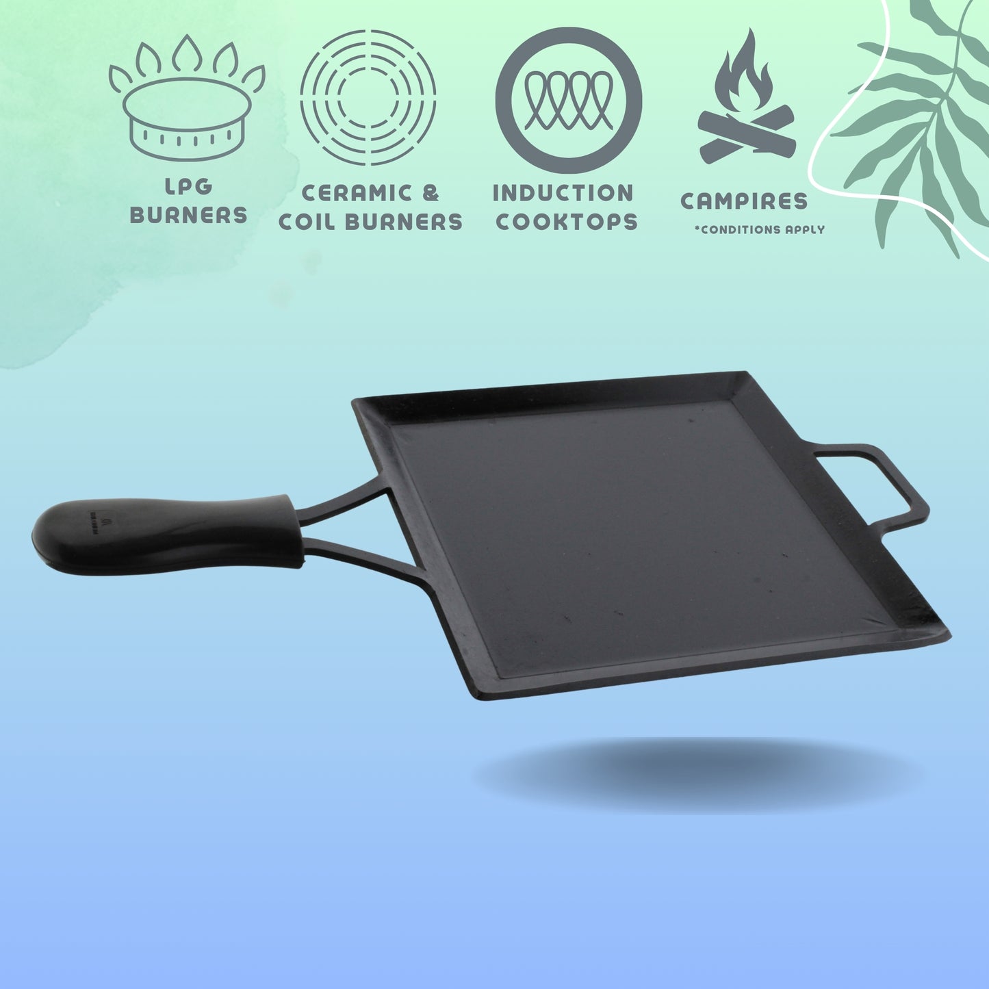 Trilonium Triple Seasoned Iron Multi Purpose Square Griddle Tawa 26x26 cms