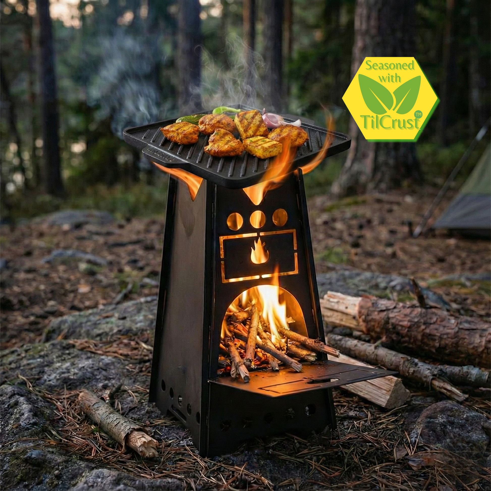 smallest tent stove Trilonium Wood Fired Rocket Camping Stove mini – TRILONIUM