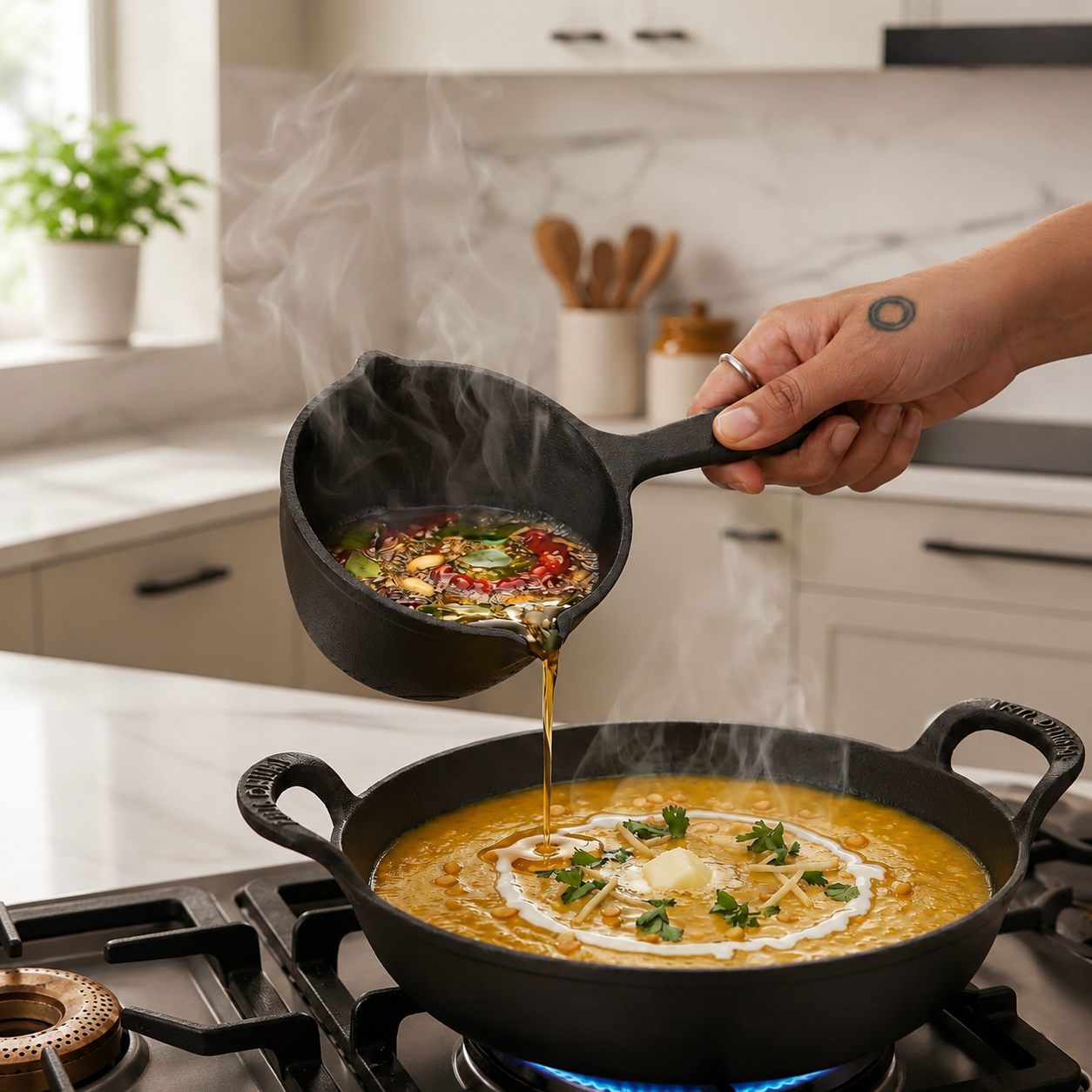 Trilonium Triple Seasoned Cast Iron Tadka Pan 11 cms, weighs 0.8 kgs