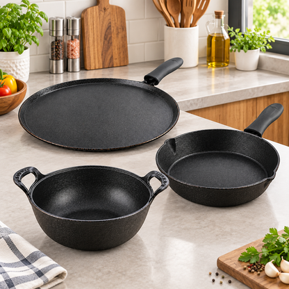 Trilonium Unicorn tawa, CrockWok kadhai and Classic skillet cast iron combo – view 5