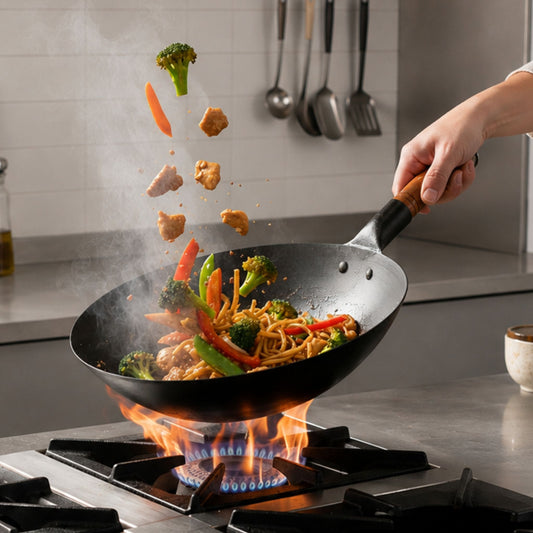 Trilonium Pre-Seasoned Carbon Steel Commercial Wok 30 cm, 1.5 kgs