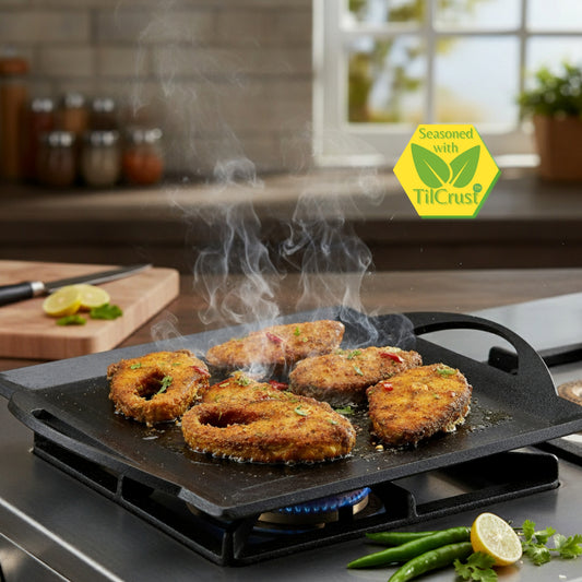 Trilonium Triple Seasoned Iron Fish fry Griddle Tawa 30 x 30 cms , Ultra Smooth, 4.3 Kgs