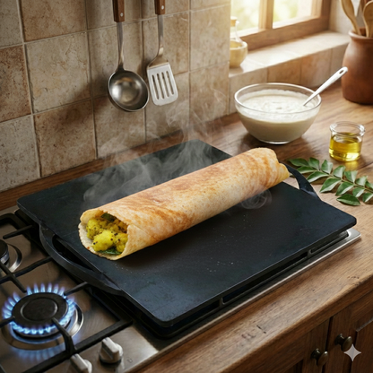 Trilonium Triple-Seasoned Iron Boulder Square Griddle Dosa Tawa 38 x 38 cms , Ultra Smooth, Weighs 9.5 Kgs