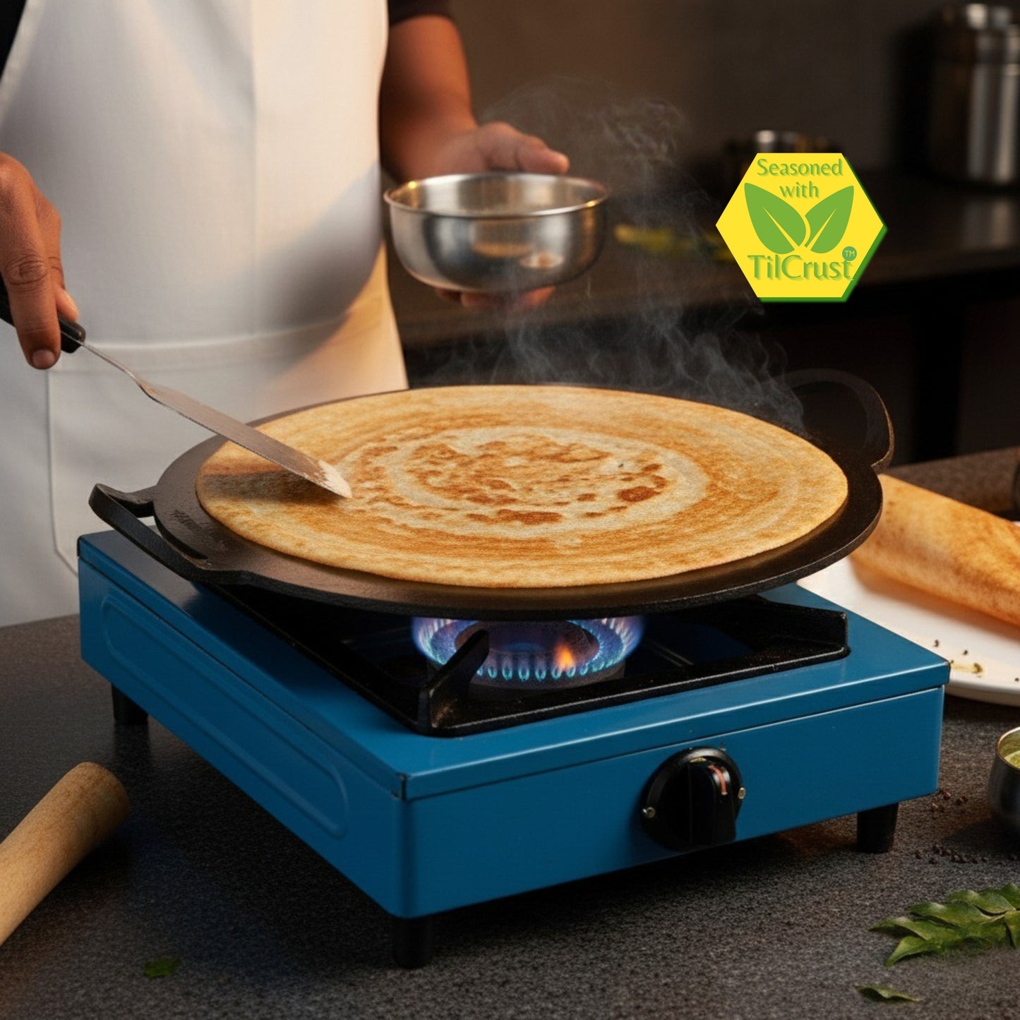 Trilonium Triple Seasoned Iron Boulder Flat Griddle Tawa, round 13 inches