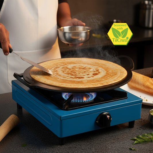 Trilonium Triple Seasoned Iron Boulder Flat Griddle Tawa, round 13 inches