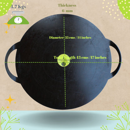 Trilonium Triple Seasoned Iron Boulder Flat Griddle Tawa, round 14 inches | 35 cms