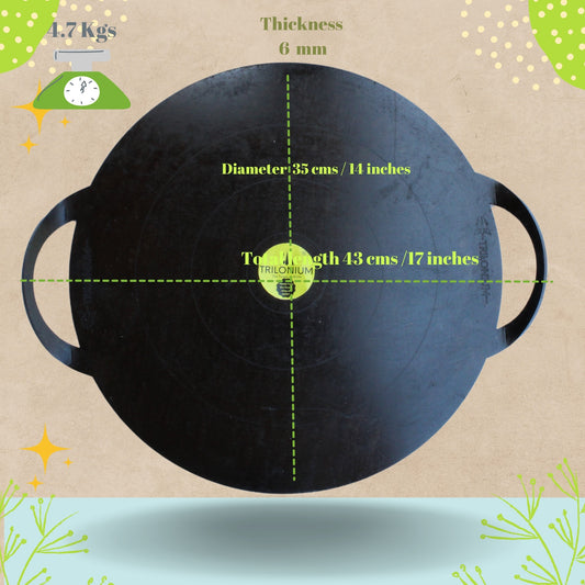 Trilonium Triple Seasoned Iron Boulder Flat Griddle Tawa, round 14 inches | 35 cms