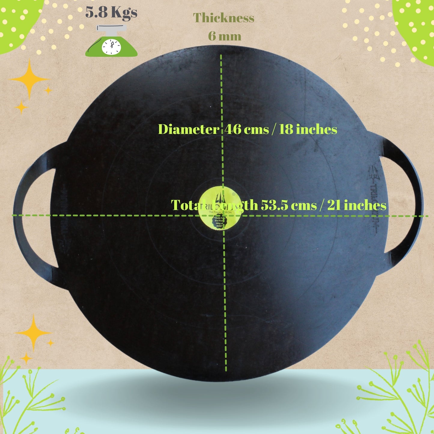 Trilonium Triple Seasoned Iron Boulder Griddle Tawa 18 inches | 46 cms