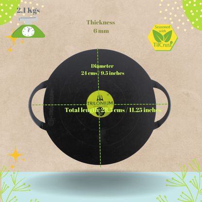 Trilonium Triple-Seasoned Iron Boulder Mini oothapam Dosa Tawa 24 cms, 2.1 Kgs