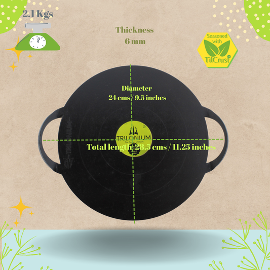 Trilonium Triple-Seasoned Iron Boulder Mini oothapam Dosa Tawa 24 cms, 2.1 Kgs