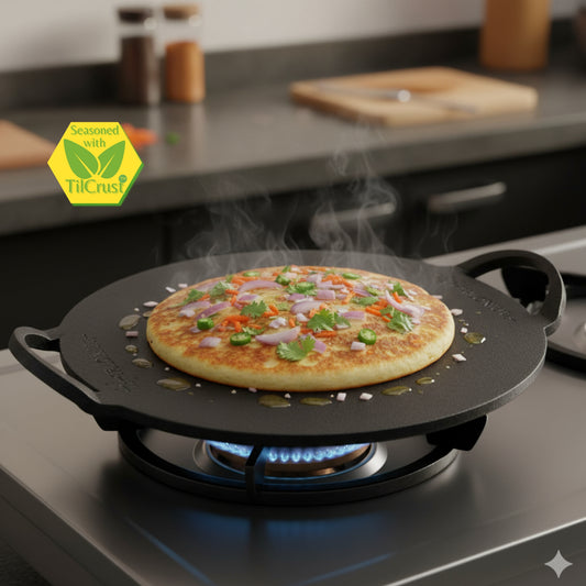 Trilonium Triple-Seasoned Iron Boulder Mini oothapam Dosa Tawa 24 cms, 2.1 Kgs