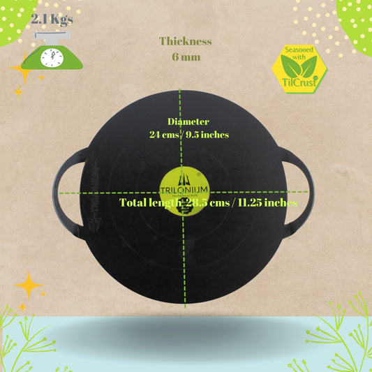 Trilonium Triple-Seasoned Iron Boulder Uthapam Dosa Tawa 9.4 inches | 24 cms, 2.1 Kgs