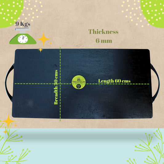 Trilonium Triple-Seasoned Iron Rectangular boulder large griddle Tawa pan 24 x 12 inches | 60 x 30 cms, Weighs 9 Kgs