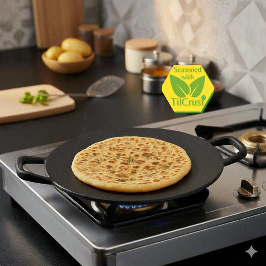Trilonium Triple Seasoned Cast Iron Concave Roti - Dosa Tawa 28 cms / 11 inches | Weighs 2.5 Kgs, Infinity