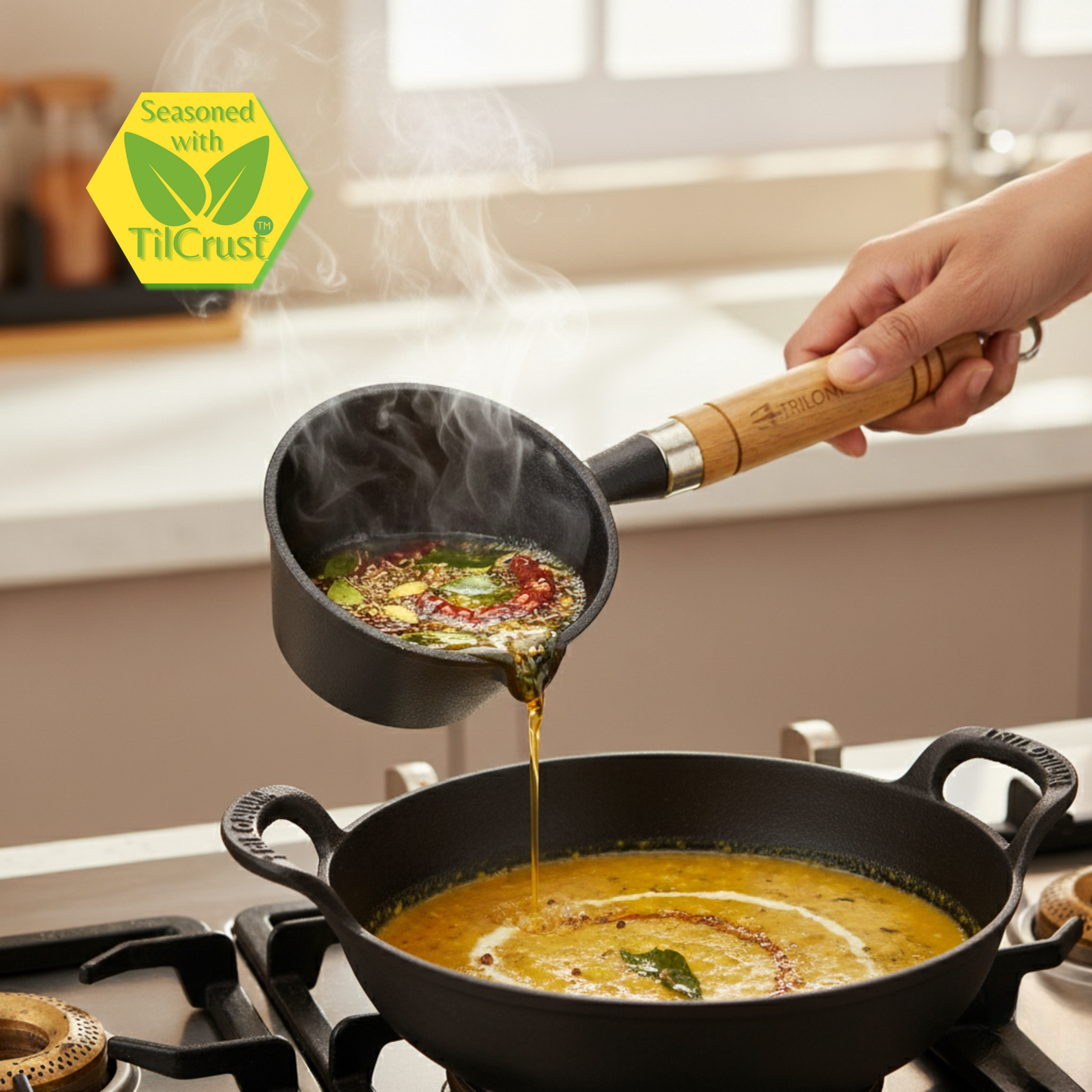 Trilonium Pre-seasoned Cast Iron Tadka Pan 11 cms, 300ml