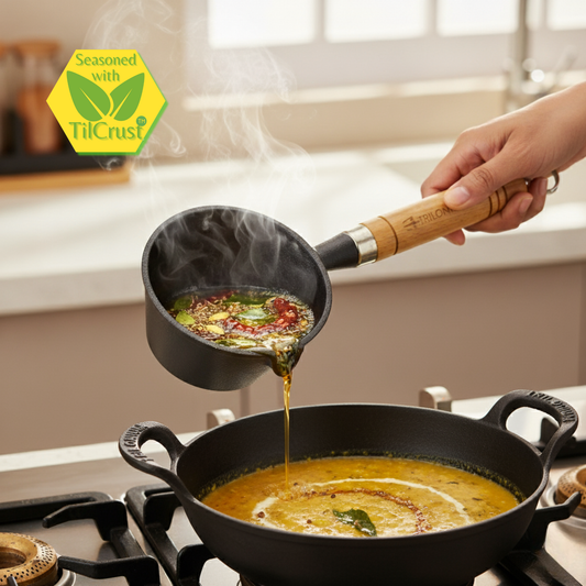 Trilonium Pre-seasoned Cast Iron Tadka Pan 11 cms, 300ml