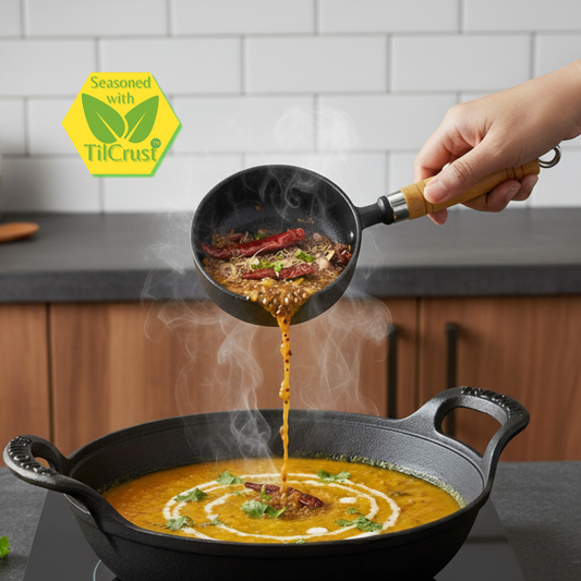 Trilonium Pre-seasoned Cast Iron Tadka Pan 13 cms | Chinese melting pot 400ml
