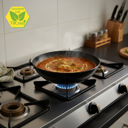 Trilonium Triple seasoned Iron Tasla Kadai 10 inches, Capacity 2 Litres