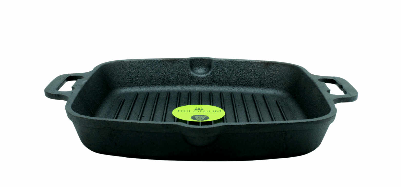 Cast Iron Grill Pan | Fully Seasoned | 26cm | 2.9 KG | Dual Loop Handle | EasyGrill | Induction Compatible TRILONIUM | Cast Iron Cookware