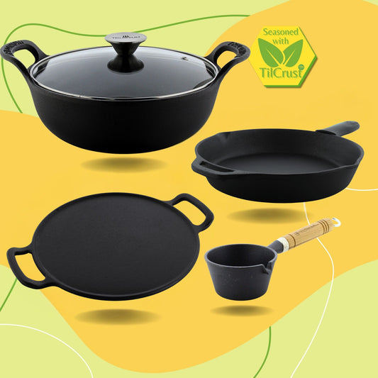 Trilonium CrockWok 24cm with lid + Infinity 3.0 Tawa 30cm + Tadka Pan 11cm + Classic Skillet 30cm