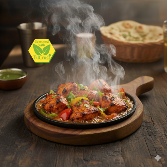 Trilonium Pre-Seasoned Cast Iron Sizzler Plate With Wooden Base | 8 inches | 1.67 Kgs