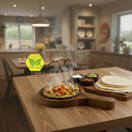 Trilonium Pre-Seasoned Cast Iron Sizzler Plate With Wooden Base | 5 inches | 0.62 Kgs
